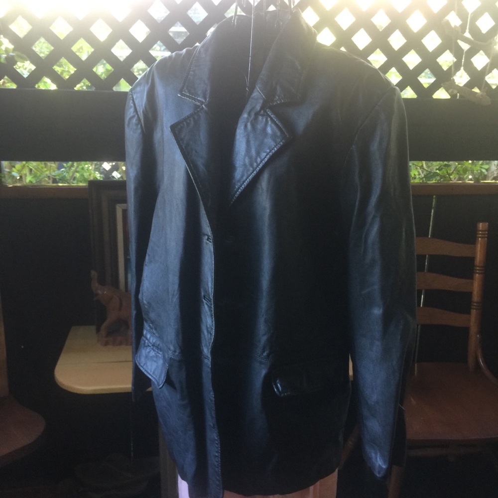 MARGARET GODFREY BLACK LEATHER COAT SIZE 14